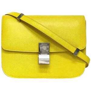 Celine Classic Box Shoulder Bag silvertone pushlock closure Yellow